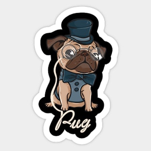 Pug Dog Hat Suit Monocle Gentleman Gentle Pug Owner Lover Sticker